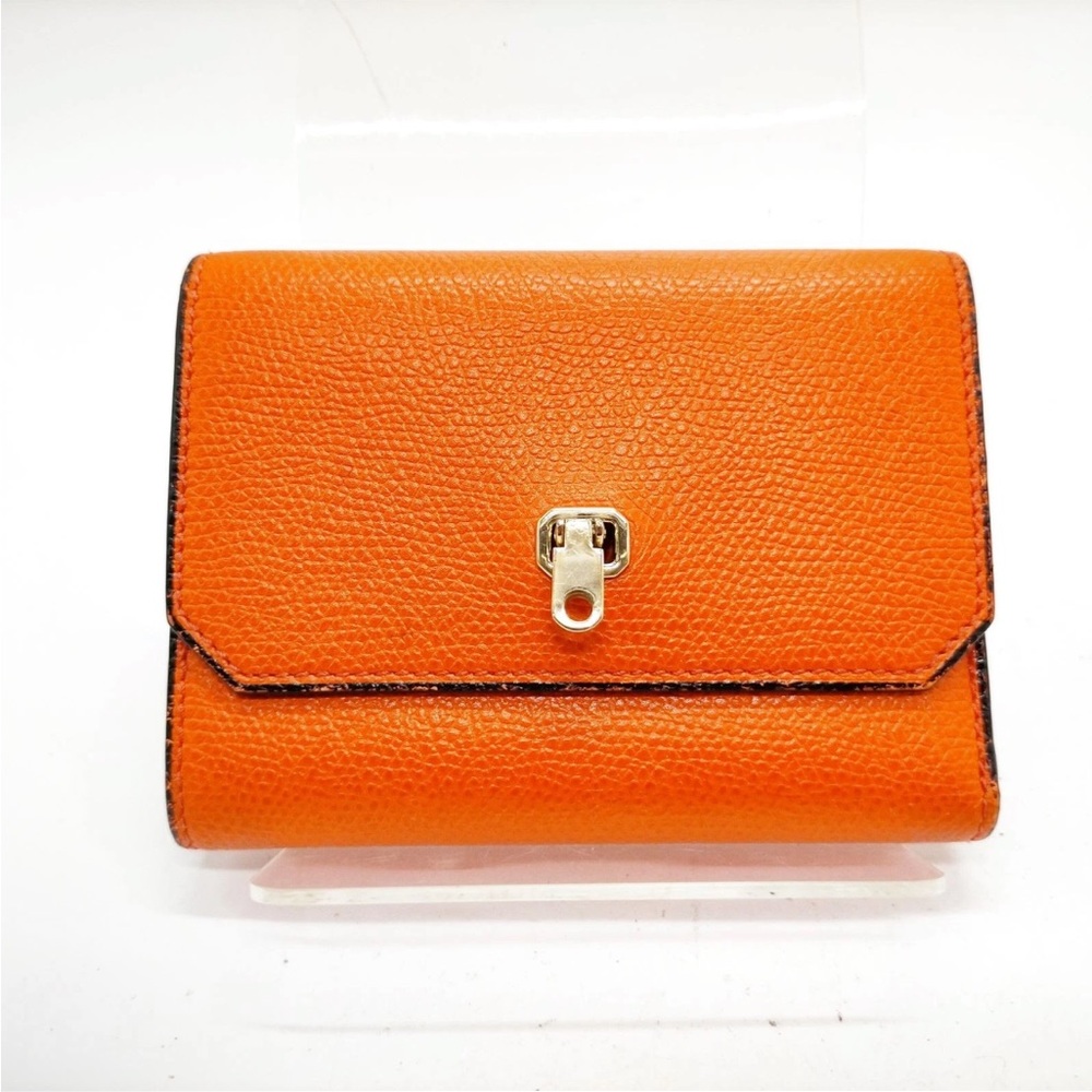 Valextra Orange trifold leather small compact wallet with box & dustbag